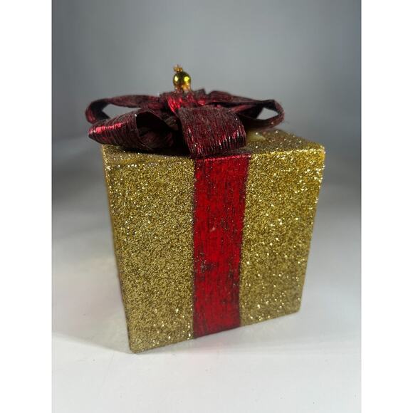 Handmade Vintage Christmas Gift Present Gold Red Decor Holiday Glitter Bow - Picture 2 of 12